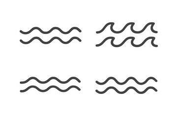 Water wave line icon set. Vector symbols of sea, ocean, river flow. Simple liquid ripple, stream, and current graphic. Abstract nature sign for weather or aquarius.