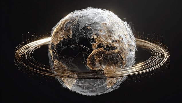 Digital Earth with glowing rings