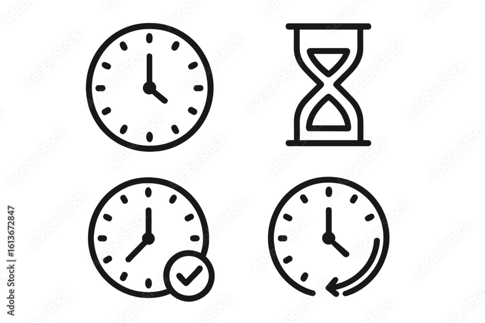 Poster time and clock icon set. thin line vector icons for time management, schedule, and deadline. hourgla