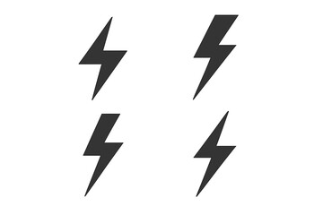 Lightning bolt vector icon set. Thunder flash symbol collection. Simple flat graphic for electricity, power, energy, speed concepts. Danger voltage sign. Storm illustration.