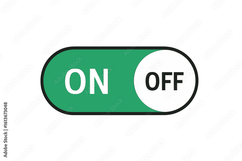 Aufkleber vector on and off toggle switch icon. green power button in active on position. flat user interface 