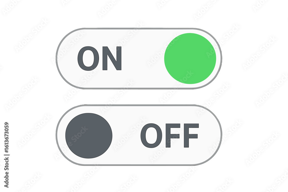 Aufkleber on and off toggle switch button. vector illustration of user interface slider for web and mobile app