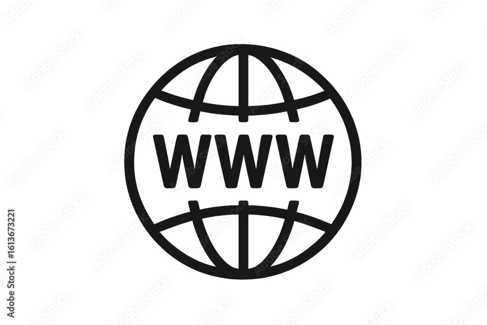 Poster website icon vector with www symbol. internet globe simple line glyph for web design. go to website 