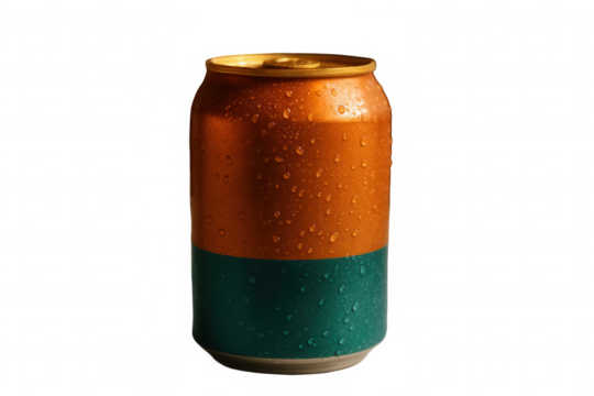 Metallic beverage can with condensation.