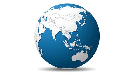 Fototapeta premium Global earth map sphere on white background with blue and green continents and oceans