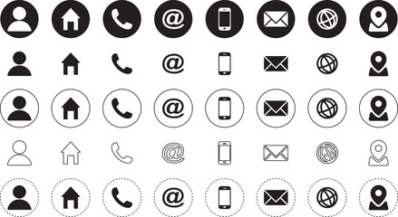 Contact Icons Set. Phone, Email, Address, Web, User, Home, Location, Mobile, Vector Collection