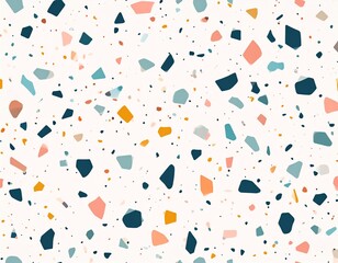 Terrazzo seamless pattern with doodle squares and old texture. 
