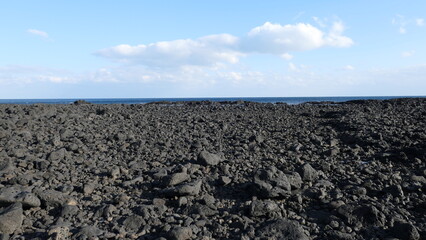 Volcanic Basalt Rock Beach in Pyoseon, Seogwipo, Jeju Island, South Korea