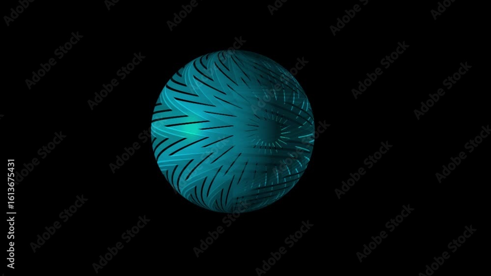 Aufkleber abstract teal sphere with intricate line patterns rotating on black background