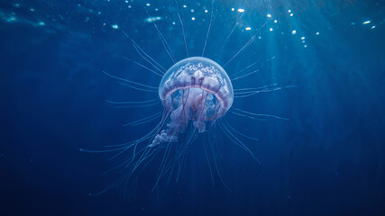 Graceful jellyfish gliding through deep ocean waters