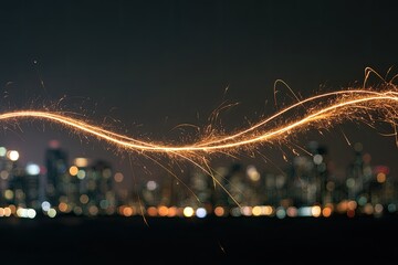 Sparkler trails over city lights