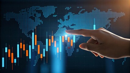 Finger pointing at stock market graph financial graph