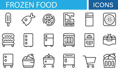 Digital Frozen Food Icons Set for Packaging, Retail, and Grocery Applications