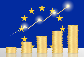 European Union Economy. Flag of EU with Financial Graph. Stock Market Investment Concept. Vector Illustration.  