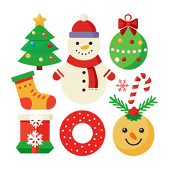 Charming Christmas icons perfect for holiday projects cute snowman Christmas tree and festive ornaments art