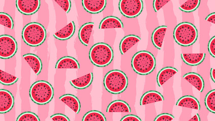 watermelon seamless pattern vector illustration skin slice texture background fruit summer
