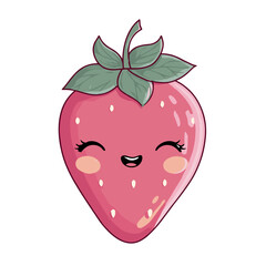 Fototapeta premium Kawaii Strawberry with Blushing Cheeks and Happy Smile