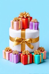 Colorful gift boxes stacked artistically for celebrations.