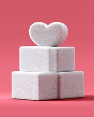 Creative design of stacked shapes with a heart on top.