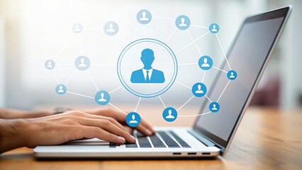 Hands typing on laptop network connection computer