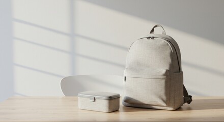 Light beige backpack and lunchbox