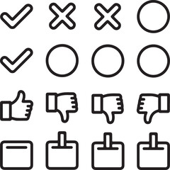 Obraz premium True and False Symbol Outline Icons – YesNo, CorrectWrong, Selection Marks, Approval and Rejection Signs