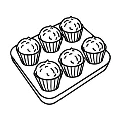 Thin stroke sketch of a muffin tray with perfectly baked muffin tops