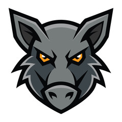 Fierce gray boar head mascot with intense orange eyes and sharp features