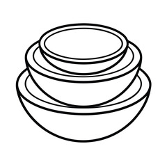 Simple line art nested bowls graphic set on white background