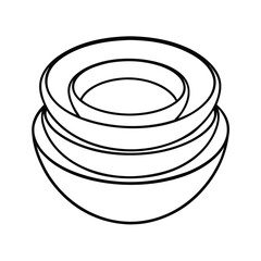 Simple line art nested bowls graphic set on white background