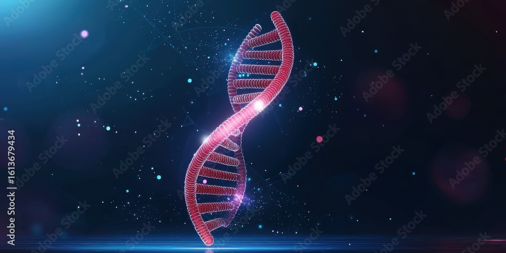 Poster engineer biomedical automation concept. digital representation of a dna double helix glowing in a co