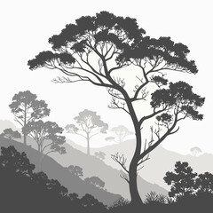 Nature's beauty collection: vector tree silhouettes illustrating the changing seasons, from vibrant spring leaves to stark winter branches, perfect for any landscape design