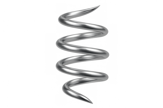 Chrome spiral twisting, sharp metallic edges gleaming, representing technological advancement against transparent backdrop - Powered by Adobe