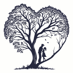 Silhouette of a couple walking with family and dog in a park during summer