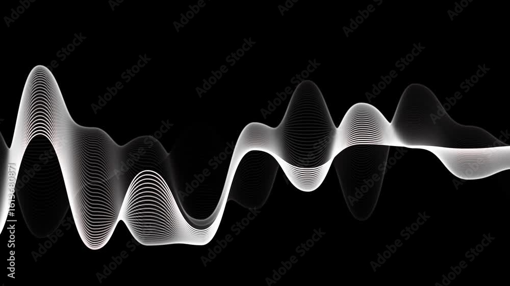 Poster abstract white waveform animation on black background - dynamic visuals