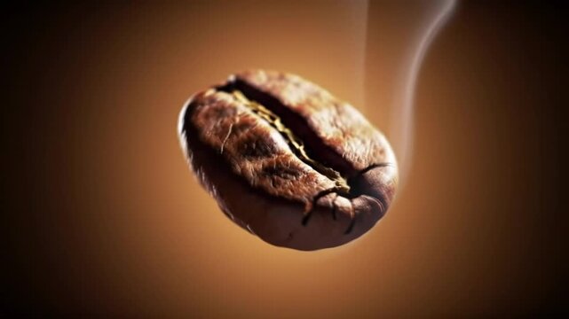 Close-up video of roastery coffee beans, with gentle rotating movements and realistic smoke effects, showing the detailed texture of the coffee beans.