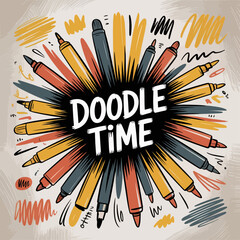 "Whimsical Felt-tip Pen and Chalk Marker Set. Includes doodled icons like clouds, musical notes, arrows, swirls, question marks and stars. Ideal for school projects, infographics, or labels."