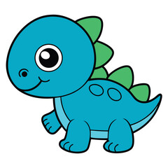 Fototapeta premium Cute blue cartoon dinosaur with green spikes illustration for childrens books and educational materials featuring a smiling reptile design