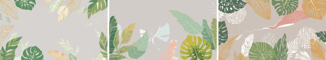 Fototapeta premium Minimalist yet lush banner design with a modern botanical theme, perfect for eco-conscious businesses, wellness brands, or nature-inspired event promotions. 