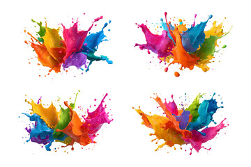 Four colorful paint splashes create an abstract and vibrant design isolated on transparent background