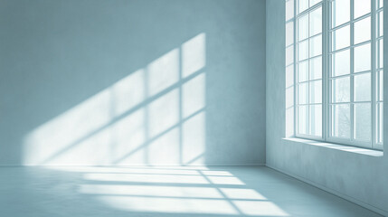 Fototapeta premium A bright, empty room with white walls and sunlight streaming through the window, perfect for illustrating concepts of peace, new beginnings, or real estate