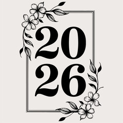 Minimalist Black & White 2026 Floral Illustration