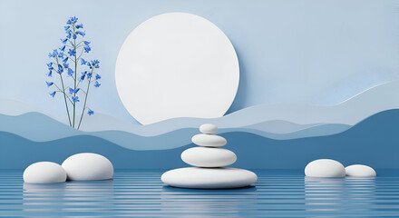 Calming zen scene with stones flower and water ripples