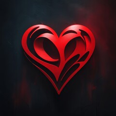 Abstract red heart symbol on textured dark background, evoking deep emotions with dramatic lighting.