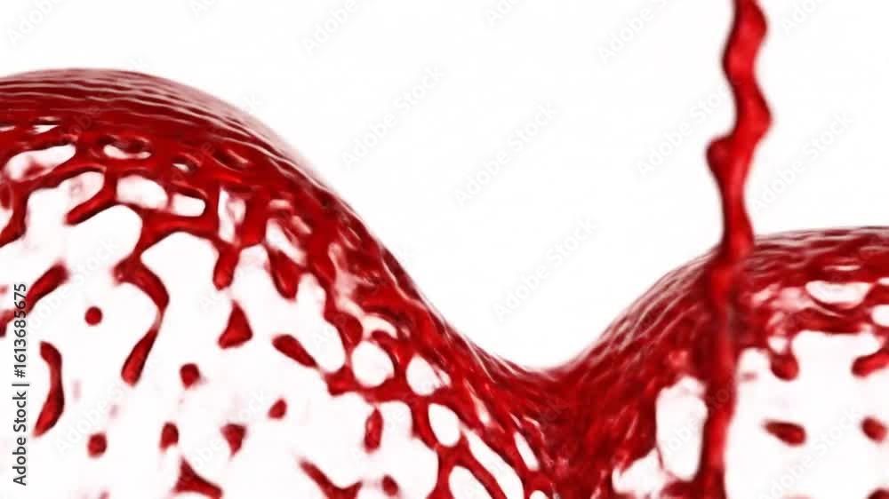 Poster dynamic red liquid splash flowing on white background in a abstract style