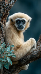gibbon, animal, mammal, wildlife, nature, zoo, baby, white, wild, tree, fur, animals, face, sitting, looking, asia, forest, young, head, rainforest, brown, white-handed gibbon, pileated gibbon, portra