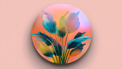 Vibrant leaves within a circular gradient create a modern, botanical focal point.