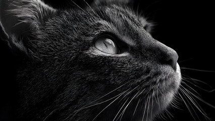Monochrome Feline: A detailed close-up of a cat's face in stark black and white tones.