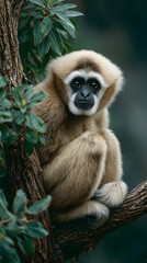 gibbon, animal, mammal, wildlife, nature, zoo, wild, baby, white, tree, fur, animals, face, sitting, looking, forest, brown, asia, head, young, cute, thailand
