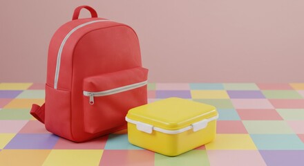 Red backpack and yellow lunchbox